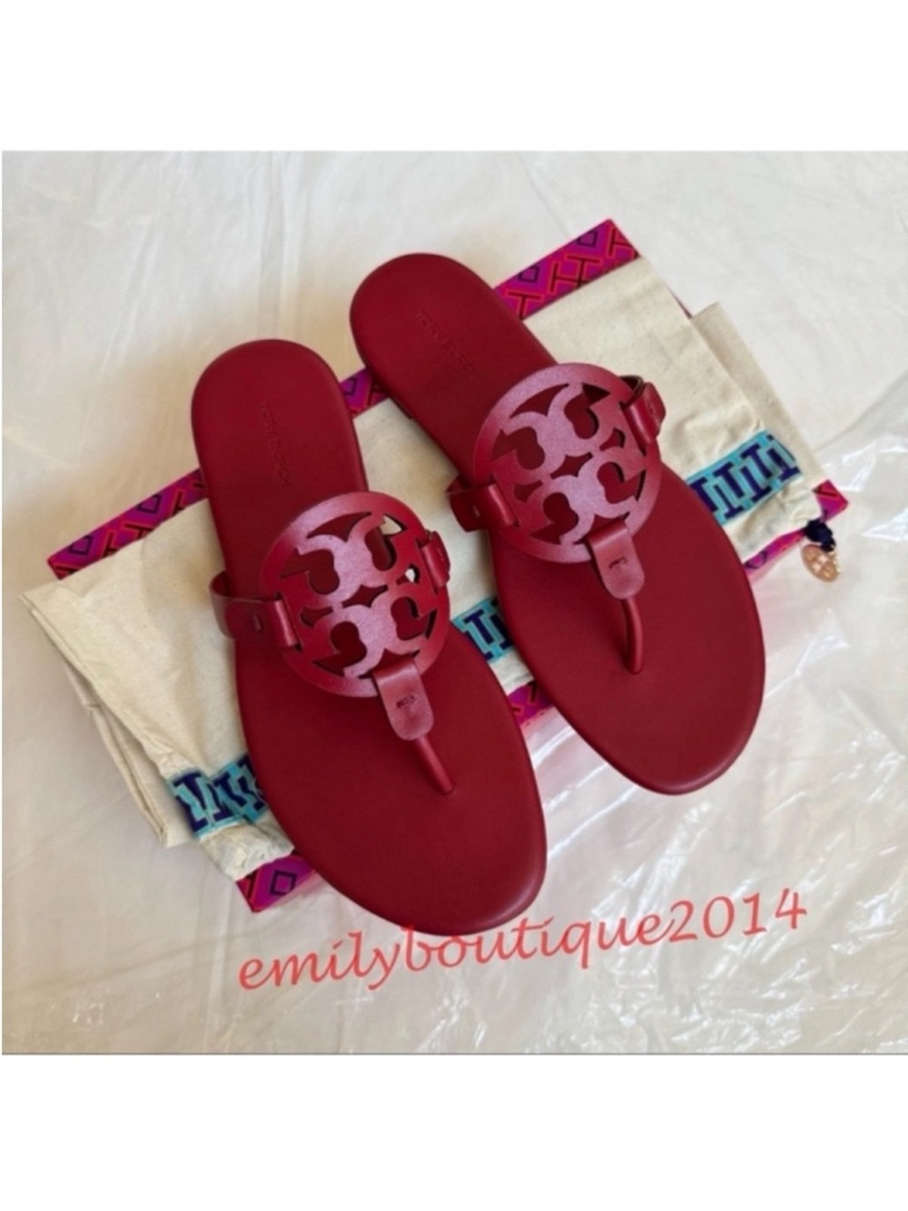 NIB Tory Burch Miller Size 9 Tory Red Calf Leather Sandals 90582
